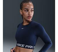 Nike Pro Women's Dri-FIT Cropped Long-Sleeve Top - Blue - Polyester/Elastane S (UK 8-10)