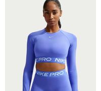 Nike Pro Women's Dri-FIT Cropped Long-Sleeve Top - Blue - Polyester/Elastane XL (UK 20-22)