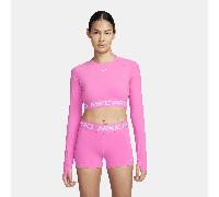 Nike Pro Women's Dri-FIT Cropped Long-Sleeve Top - Red - Polyester/Elastane XS (UK 4-6)