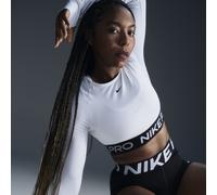 Nike Pro Women's Dri-FIT Cropped Long-Sleeve Top - White - Polyester/Elastane XS (UK 4-6)