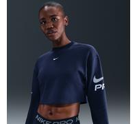 Nike Pro Women's Dri-FIT Loose Crew-Neck French Terry Sweatshirt - Blue - Polyester/Cotton/Elastane XXS
