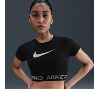 Nike Pro Women's Dri-FIT Short-Sleeve Cropped Graphic Top - Black - Polyester/Elastane M (UK 12-14)
