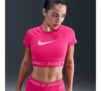 Nike Pro Women's Dri-FIT Short-Sleeve Cropped Graphic Top - Pink - Polyester/Elastane S (UK 8-10)