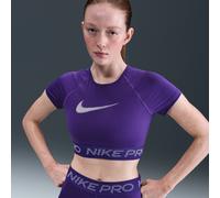 Nike Pro Women's Dri-FIT Short-Sleeve Cropped Graphic Top - Purple - Polyester/Elastane XL (UK 20-22)