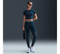 Nike Pro Women's Mid-Rise Full-Length Mesh-Panelled Leggings - Blue - Polyester/Elastane XXL (UK 24-26)
