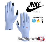 NIKE RUNNING GLOVES MENS PACER DRI FIT GHOST TOUCH SCREEN PHONE WINTER COLD BLUE