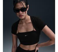 Nike Sportswear Chill Knit Women's Tight Cropped Mini-Rib 2-in-1 Top - Black - Polyester/Lyocell/Elastane XL (UK 20-22)