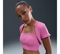 Nike Sportswear Chill Knit Women's Tight Cropped Mini-Rib 2-in-1 Top - Pink - Polyester/Lyocell/Elastane L (UK 16-18)
