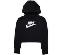NIKE Girl's G Nsw Club Ft Crop Hoodie Hbr Sweatshirt, Black/White, 8 Years UK