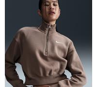 Nike Sportswear Phoenix Fleece Women's 1/4-Zip Cropped Sweatshirt - Brown - Cotton/Polyester XL (UK 20-22)