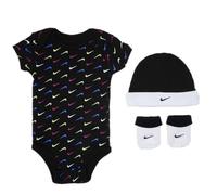 NIKE Swoosh Baby Set, Black, 3 Piece Bodysuit with Beanie and Booties, 0-6 Months