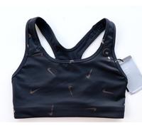 NIKE SWOOSH LOGO PRINT DRI FIT TRAINING SPORTS BRA -BLACK AQ0154-010 - WOMEN XS