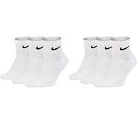 Nike SX7667 Short Socks 6 Pairs Men's Women's Ankle High White Black Value Set Everyday Cotton Cushioned Ankle Sports Socks Size 1 3 5 7 9 11 13 15 17 - White - 46/50 cm