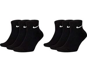 Nike SX7667 Short Socks 6 Pairs Men's Women's Ankle High White Black Value Set Everyday Cotton Cushioned Ankle Sports Socks Size 1 3 5 7 9 11 13 15 17 - White -