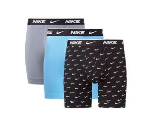 Nike Underwear Men's Essential Boxer Briefs 3-Pack - Supportive fit, Stretch material, High wearing comfort, Swoosh Print/Grey/Uni. Blue, M