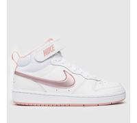 Nike White & Pink Court Borough Mid 2 Girls Youth Trainers UK 6