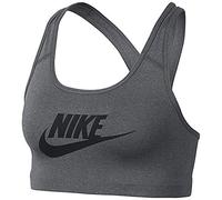 NIKE Women Classic Swoosh Futura Sports Bra - Carbon Heather/Black, M
