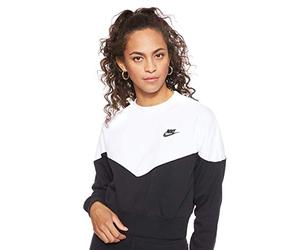 Nike Women's Fleece Crew Sportswear Heritage, Black/White, Small