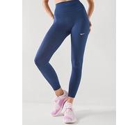 Nike Womens One Dri-FIT Training High Rise 7/8 Tights, Midnight Navy/White, Size M, Women Midnight Navy/White