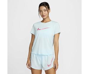 Nike Women's One Swoosh Hybrid Dri-Fit SS T-Shirt, Glacier Blue/Aster Pink, XS