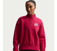 Nike Women's Oversized 1/4-Zip Fleece Top - Red - Cotton/Polyester XS (UK 4-6)