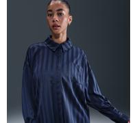 Nike Women's Oversized Jacquard Striped Button-Down Shirt - Blue - Polyester L (UK 16-18)