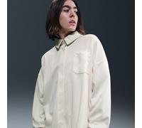 Nike Women's Oversized Jacquard Striped Button-Down Shirt - Brown - Polyester XL Tall