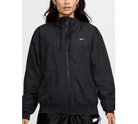 Nike Womens Sportswear Essential UV Woven Hooded Jacket, Black/White, Size S, Women Black/White