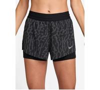 Nike Women's Swift Dri-FIT 2-in-1 Printed Running Shorts - Black/Reflective Silver - XL - Grey