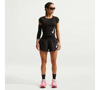 NIKE Women's Tempo Swoosh Run Df Ss T-Shirt, Black/White/Reflective Silv/Wh, S