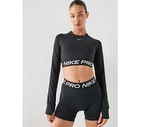 Nike Womens Training Pro 365 Dri-FIT Long Sleeve Crop Top, Black/White, Size L, Women Black/White
