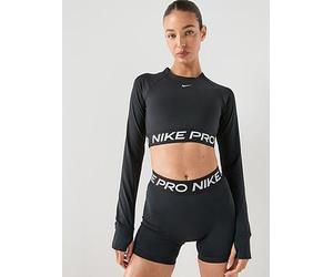 Nike Womens Training Pro 365 Dri-FIT Long Sleeve Crop Top, Black/White, Size M, Women Black/White