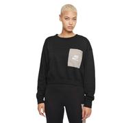 Nike Women's W NSW FLC Crew HTG Sweatshirt, Black/Moon Fossil/White, M