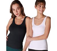NIKIBIKI Women Seamless Classic Short Tank Top, Made in U.S.A, One Size, Pack of 2: White, Black, One Size