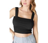 NIKIBIKI Women Seamless Shirred Square Neck Crop Top, Made in U.S.A, One Size, Black, One Size