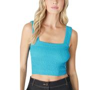 NIKIBIKI Women Seamless Shirred Square Neck Crop Top, Made in U.S.A, One Size, Horizon Blue, One Size