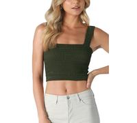 NIKIBIKI Women Seamless Shirred Square Neck Crop Top, Made in U.S.A, One Size, Kombu Green, One Size