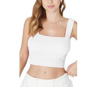 NIKIBIKI Women Seamless Shirred Square Neck Crop Top, Made in U.S.A, One Size, White, One Size