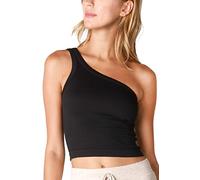 NIKIBIKI Women Seamless Solid One Shoulder Crop Top Clothing, Made in U.S.A, One Size - black - One Size