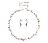 NIKITA Rose Flower Rhinestone Choker Necklace - Statement Crystal Choker - Rose Gold Choker Necklace - Gold Choker Necklaces - Rose Gold Plated Necklace - Silver Choker Chain (Choker Set)