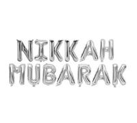 Nikkah Mubarak Balloons 16” Silver Nikkah Balloons Banner, Backdrop Props, Islamic Wedding Decorations.