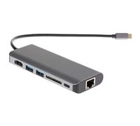 Nikkai USB-C Multiport Hub to 2x USB-A 3.0 / HDMI 4K / Gigabit RJ45 / USB-C PD / SD Card Reader - Silver