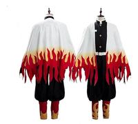 NIKKHO Demon Slayer Cosplay Costume, Anime Character Rengoku Kyoujurou Cosplay Kimono Cloak Suit, Halloween Party Bash Costume,White,L