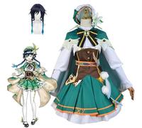 NIKKHO Genshin Impact Cosplay Set, Game Character Venti Cosplay skirts Uniform, Halloween Carnival Party Dress, With Wig Hat, Women Girls Dress Up,Green,XXL