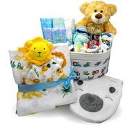 Nikki's Gift Baskets Joyful Arrival Deluxe Baby Boy Baby Layette Set with 20-Piece Premium New Baby Essentials & Canvas Diaper Tote, Baby Set for Expecting Moms & Baby Showers
