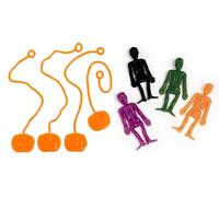 Nikki's Knick Knacks Halloween Stretch Skeleton and Sticky Jack-O-Lantern Pumpkin Party Favor Set- Halloween Trick or Treat Goodie Bags Stocking Stuffers Reward Box Treasure Chest Mini Stretch Toys