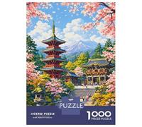 Nikko Japan Pagoda And Cherry Blossoms 1000 Piece Jigsaw Puzzle, Historic Square Architecture, Weekend Hobby, Matte Printed Jigsaw, Family Night Game for Families, 70x50cm/1000pcs