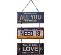 NIKKY HOME All You Need is Love Metal Antique Wall Plaque Sign with Chain 12.01 x 0.2 x 23.82 Inches