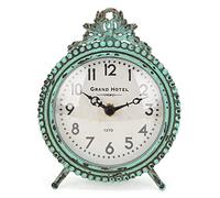 NIKKY HOME Antique Table Clock Silent Non-Ticking, Small Shelf Desk Top Clock Battery Operated Rustic Distressed Design, Shabby Chic Home Decor for Fireplace Mantel, Desktop, Countertop- Green