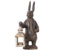 NIKKY HOME Easter Bunny Decorations - Vintage Metal Tealight Candle Lantern Holder Rabbit Resin Sculpture Bunny Figurine
